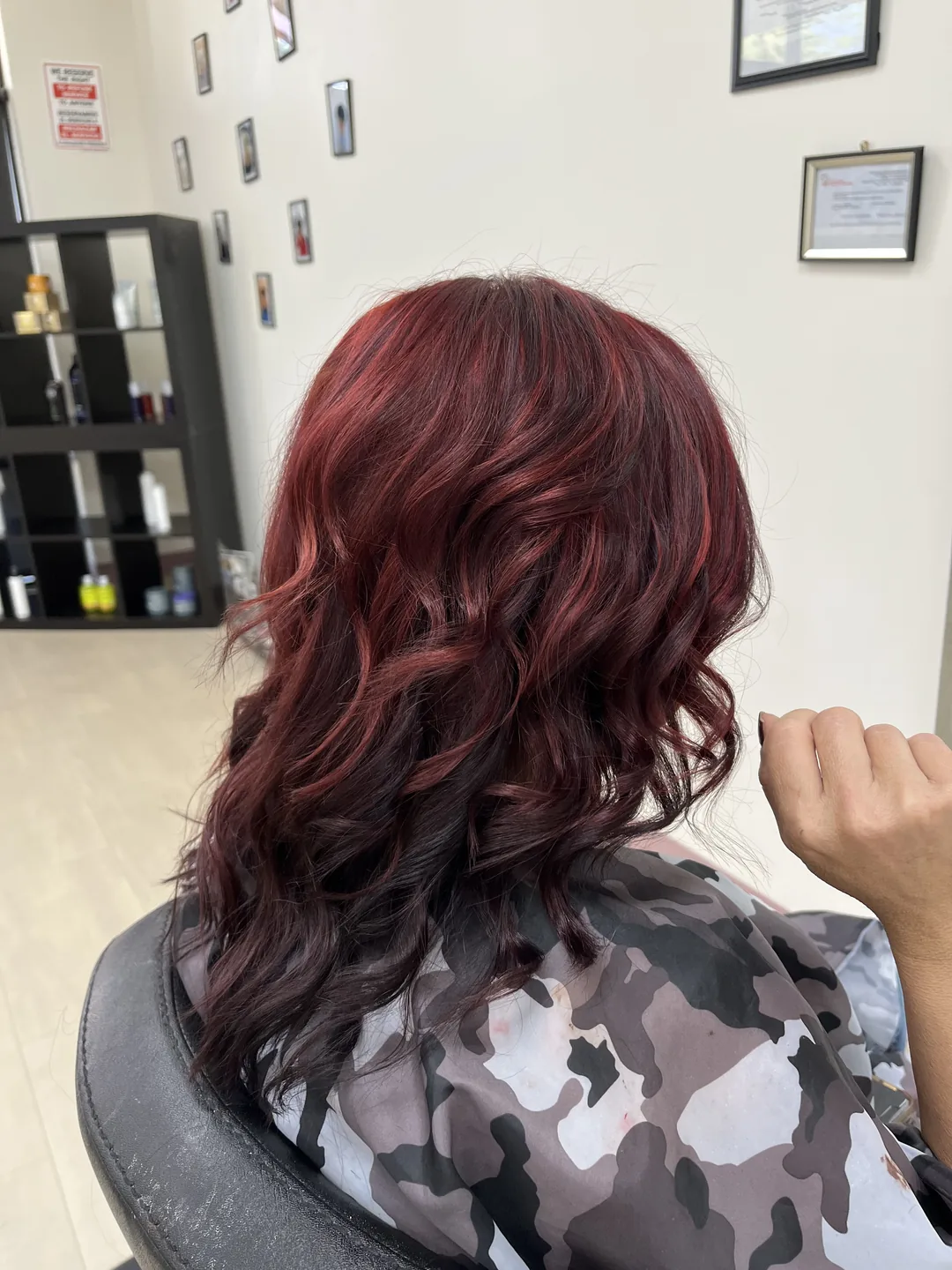 deep cherry-red glossy curled color